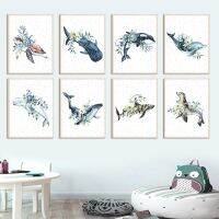 Luyameishop Nordic สัตว์ Wall Art ภาพวาดผ้าใบ Whale Dolphin เต่าปลา Sea Lion เหมาะสำหรับเด็กทารกตกแต่งห้องคุณภาพสูงพิมพ์และโปสเตอร์