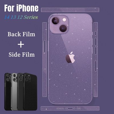Matte Back Film for iPhone 14 13 12 Pro Max mini 14plus Clear Shinny Black Carbon Fibre Full Cover Screen Protector Side Frame