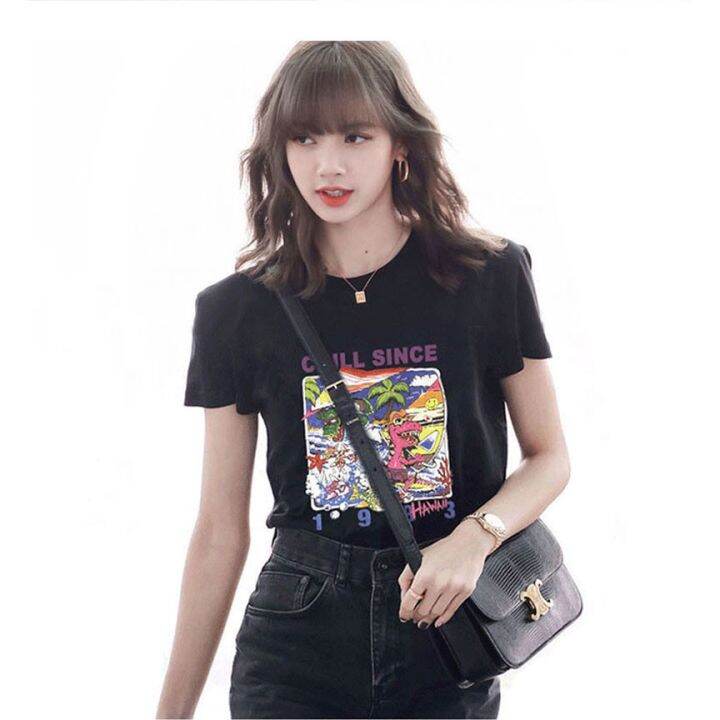 blackpink-lisa-เสื้อยืดผู้หญิง-oversize-short-sleeve-กล่อง-t-shirt-crop-tops-เสื้อผ้าแฟชั่นสไตล์เกาหลี