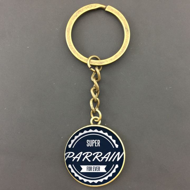 yf-fashion-super-parrain-round-pattern-keychain-glass-godfather-jewelry