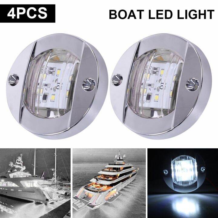 4 Pieces Dc 12V Marine Boat Headlight Led Fence Light Round Stainless