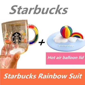 Starbucks Color-change Glass Colorful Handle Cups Coffee Mug Hot Air  Balloon Lid