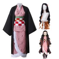 Kamado Nezuko Cosplay Costume Anime Demon Slayers Kimono Kimetsu No Yaiba Kamado Nezuko Costume Wig Uniform Hallween Women Kids