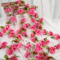 176cm Artificial Sakura Flowers Rattan Silk Sakura Cherry Blossom Vine Ivy Wedding Party Ceiling Decor Wall Hanging Rattan