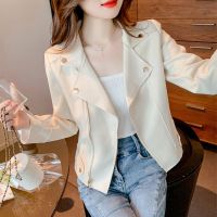 Spot parcel post Suede Short Coat for Women Spring and Summer 2023 Spring Jacket Motorcycle Clothing High Waist Slimming Short Internet Hot Top