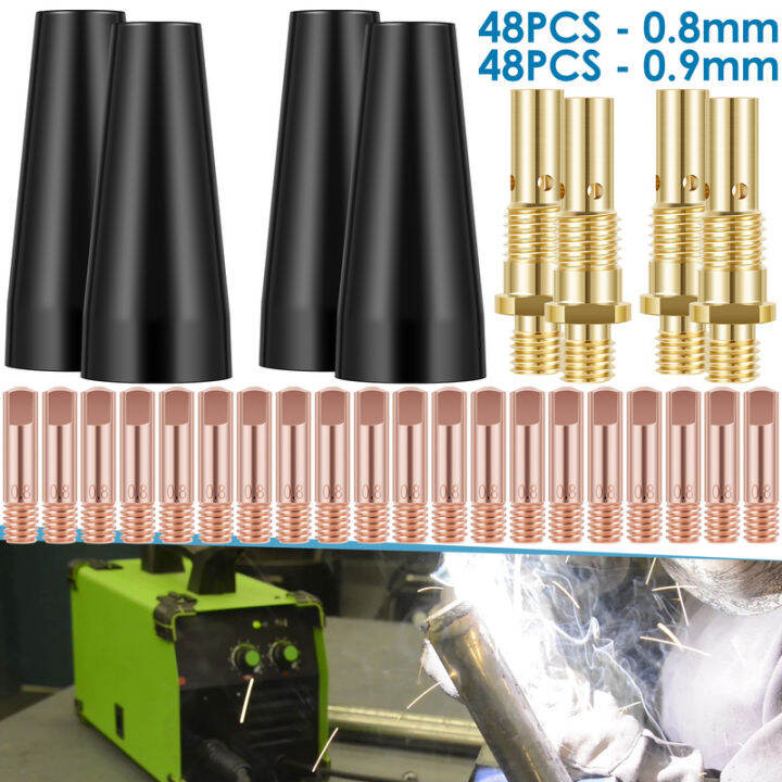 dagafga-ชุดตัวหุ้มปลายหัวฉีดไร้แก๊สไม่มีแก๊สในฟลั๊กซ์คอร์48ชิ้น-หัวเชื่อมทนความร้อนได้หัวฉีดทองเหลืองที่ทนทานหัวฉีดไร้แก๊สหัวฉีดไม่ใช้แก๊สตัวหุ้มปลายหัวฉีดสำหรับเชื่อม