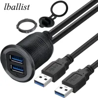 lballist Dual USB Male to Female Extension Cable With Flush Mount Panel Indicator Light For Car Truck Boat Motorcycle