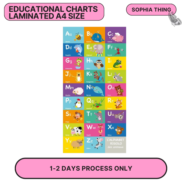 EDUCATIONAL CHARTS LAMINATED A4 SIZE alphabet | Lazada PH