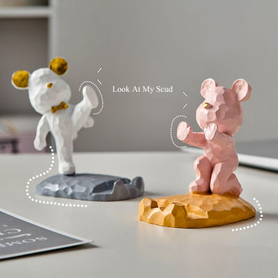Cute Bear Doll Mobile Phone Holder Resin Industrial Product Kawaii Room Decoration Desk Accessories Modern Home Decoration Gift