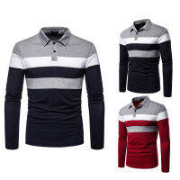 เสื้อเชิ้ตผู้ชาย Contrast Colors Turn-Down Collar Long Sleeve Slim Winter Top For Work Men Top Quick