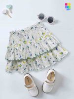 KiddeeCrew กระโปรงเด็ก กระโปรงสั้นครีมลายนางเงือกฟ้าเหลือง Cream short skirt with mermaid pattern blue and yellow  เหมาะสำหรับอายุ 2-10 ปี