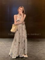 Genuine Uniqlo High-end French beautiful floral halterneck suspender dress for women in summer high-end and sexy seaside vacation long dress super fairy