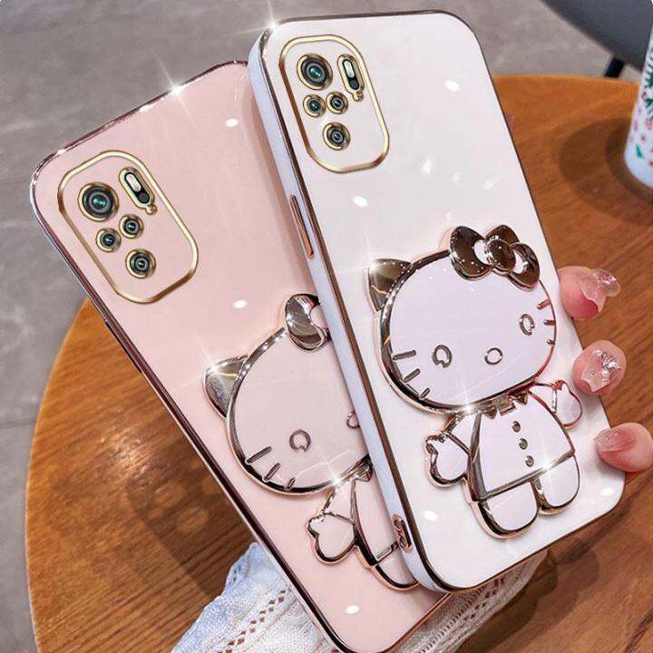 folding-makeup-mirror-phone-case-for-xiaomi-redmi-note-10-pro-max-note-10s-4g-case-fashion-cartoon-cute-cat-multifunctional-bracket-plating-tpu-soft-cover-casing