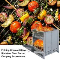 Folding Charcoal Stove Stainless Steel Burner Camping Accessories Steel Barbecue Net Card Type Firewood Stoves Mini Barbecue Rac