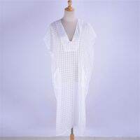 White Plaid Bathing Suit Cover Ups Plus Size V-neck Sarong Vestidos Tunic Pareo Beach Dress Swimwear