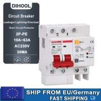 AC230V 2P+PE SPD Leakage Protector Europe Stock Residual Current Circuit Breaker With Lightning/Overload/Overvoltage Protection Breakers Load Centers