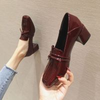 ✇✹ Thick heel single shoes for women 2023 new autumn and winter British style small leather shoes medium heel womens shoes soft leather loafers