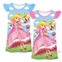 【Ready Stock】 ✺卐▫ C22 Peach Princess Pajama Dress Cartoon Super Mario Childrens Birthday Ball Gowns