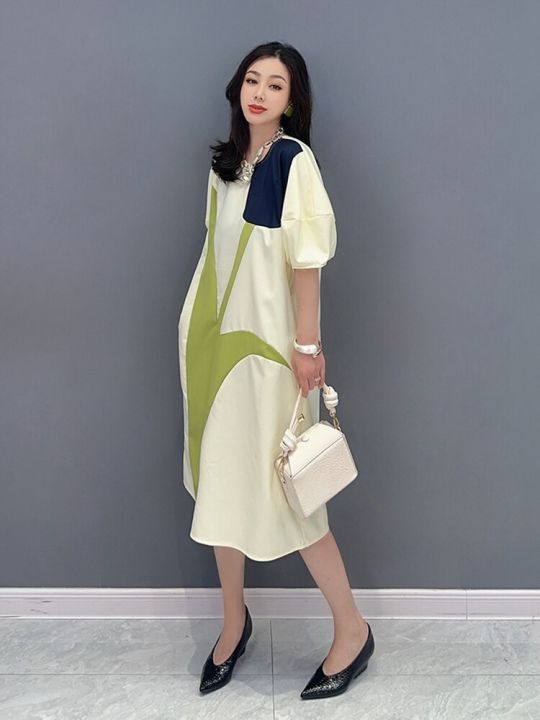 xitao-dress-casual-women-ontrats-color-patchwork-shirt-dress