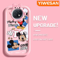 YIWESAN เคสสำหรับ Xiaomi Redmi โน๊ต9T เคสการ์ตูน Mickey Mouse รูปโบว์ซอฟต์มอนสเตอร์น้อยกันกระแทกทนต่อการขีดข่วนเคสโทรศัพท์โปร่งใสฝาครอบป้องกันเลนส์กล้องถ่ายรูปซิลิก้าเจล TPU