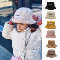 [hot]Lamb Wool Winter Baby Girl Boy Bucket Hat Cute Letter Kids Fisherman Caps Solid Flat Top Children Outdoor Thick Warm Sun Cap