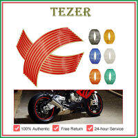 TEZER สติกเกอร์ล้อสะท้อนแสง18นิ้ว,เทปรูปลอกขอบล้อสะท้อนแสงเทปลายริ้วสำหรับรถยนต์มอเตอร์ไซค์รถยนต์จำนวน1ชุด16ชิ้น