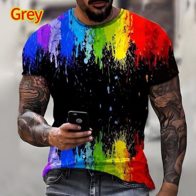 เสื้อแขนสั้นลำลองผู้ชายพิมพ์ลาย3D เสื้อยืด LGBT แฟชั่นใหม่สีรุ้งฮิปฮอป