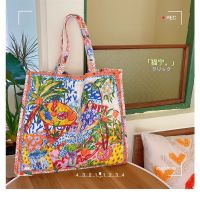 COD DSFGERERERER Niche Design Fire Double-Sided Printed Canvas Bag Commuter Large Capacity Shoulder Portable Small Floral Big