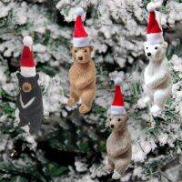 【CW】 Bear Doll Pendant With Christmas Hat Polars Grizzly Model Ornaments Cute Tree Hanging Decoration