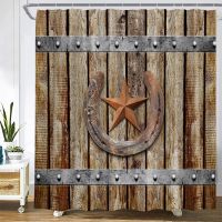 Vintage Farm Wooden Board Shower Curtain Creative Plank Texas Star Horseshoe Retro Bath Curtains Modern Cloth Bathroom Decor Set