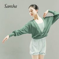 Sansha ผู้ใหญ่สีที่บริสุทธิ์แขนยาวห่อเสื้อผ้าบัลเล่ต์อุ่นเครื่องเสื้อกันหนาวสาวผู้หญิงเต้นรำเสื้อถัก80BA1022R