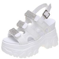 10CM High Heels Ladies Crystal Beach Slippers Chunky Shoes Sandalias Mujer Platform Bling Sandals Women Summer Breathable Wedges