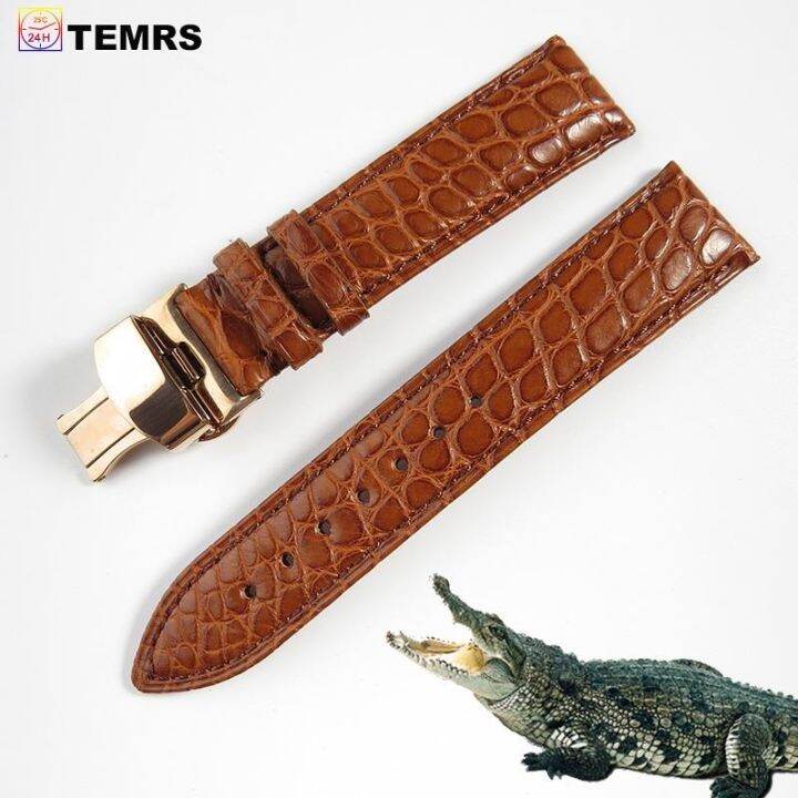 Temrs Double Sided Crocodile Leather Watchband 18mm 19mm 20mm 21mm 22mm 23mm 24mm Luxury Genuine 1582