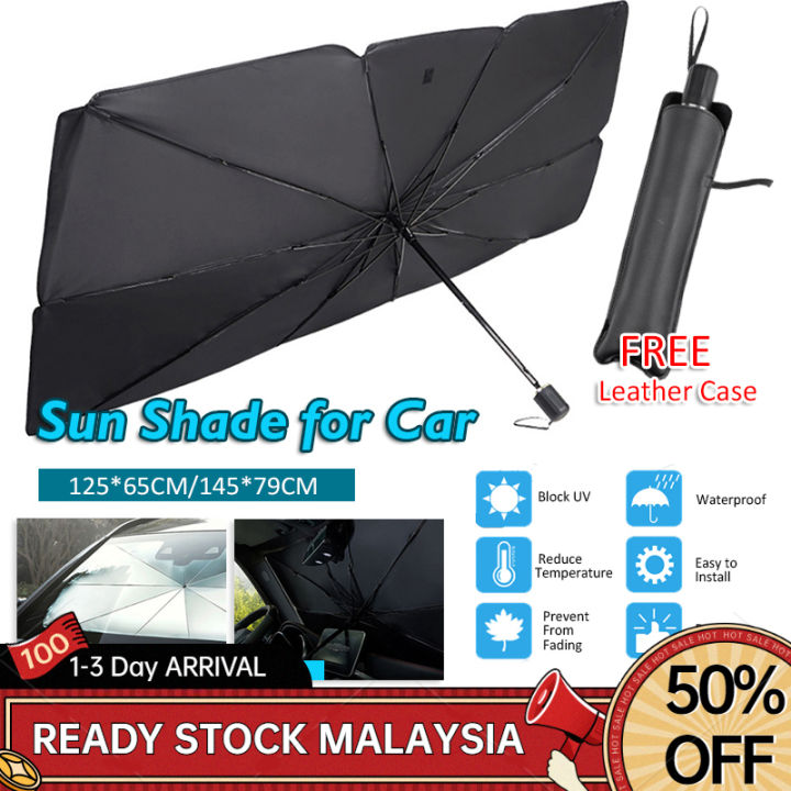 125cm 145cm Foldable Car Windshield Sun Shade Umbrella Car UV Cover Sunshade  Heat Insulation Front Window Interior Protection Sun Visor Protector Fold-able  Reflector Umbrella Pelindung Matahari