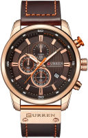 FANMIS Mens Leather Strap Watches Classic Casual Dress Stainless Steel Waterproof Chronograph Date Analog Quartz Watch Brown Rose