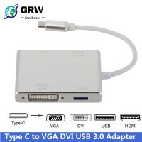 ❖ GRWIBEOU 4 in 1 USB 3.1 USB C Type C to VGA DVI USB 3.0 Adapter Cable for Laptop Apple USB C HUB Splitter