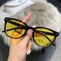 {Paopao glasses} สแควร์รอบแว่นกันแดดผู้หญิงผู้ชายขับรถแว่นตาเลนส์สีเหลืองใส O Ptical แว่นตากรอบสีอาทิตย์แว่นตา Lunettes Solei