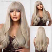 Long Natural Wavy Platinum Blonde Wigs with Bangs Beige Cosplay Party Lolita Synthetic Wigs for Women Heat Resistant Fiber Hairs [ Hot sell ] ea1voy