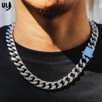 ULJ Punk Cuban Link Men Hip Necklace 316L Stainless Steel Four-sided Grinding Hip-Hop Female Male Bracelet Chain Ice Out Jewelry Fashion Chain Necklac