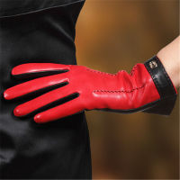 Real Leather Gloves Female Fashion Two Tones Touchscreen Sheepskin Warm Plushed Lined Women Driving Gloves Ladies L169NC2