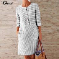 Celmia 2023 Autumn Long Sleeve Sexy Mini Dresses Women Striped Dress Casual Loose Button Female Party Vestidos Mujer