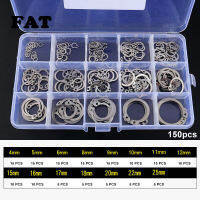 150อ้วน/250ชิ้นชุดจัดแหวนคงที่แหวนล็อกสลัก304สแตนเลสด้านนอก4-25มม. ไม่มีกล่อง