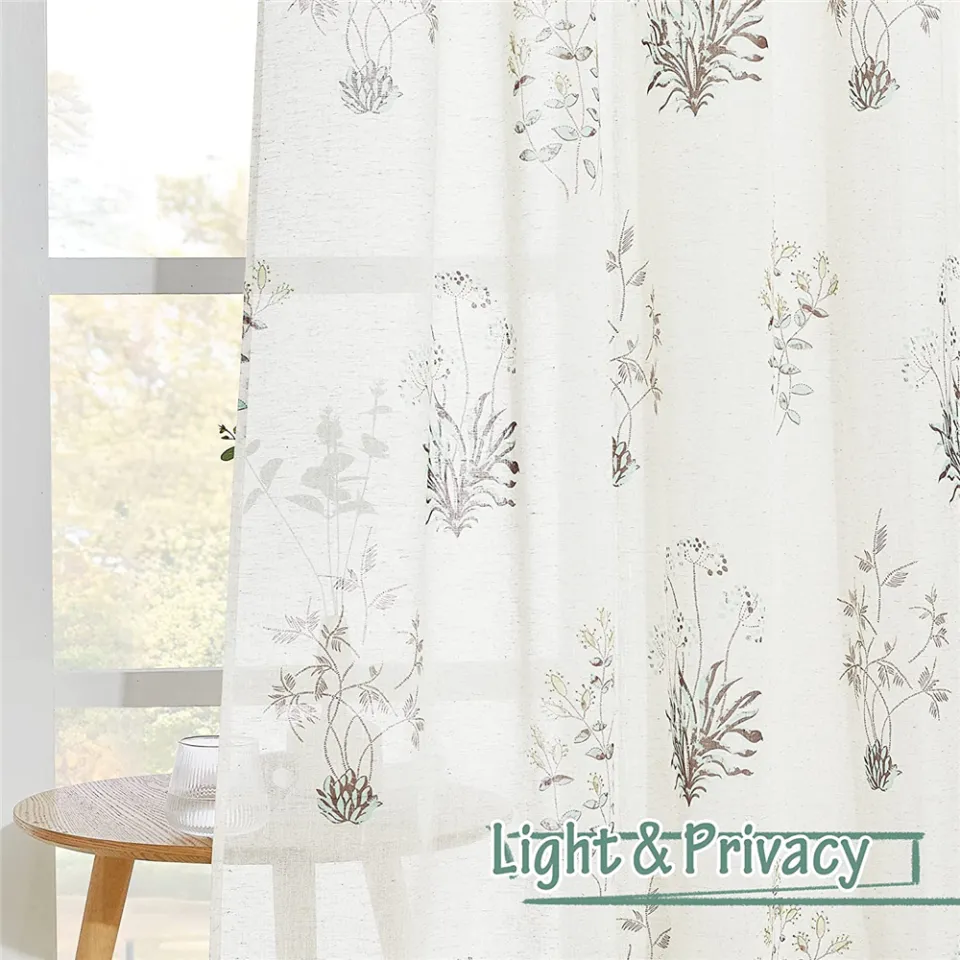 NICETOWN 1pc Plant Print on Linen-textured Semi-sheer Curtains for