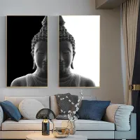 Modern Buddha Head ภาพวาดผ้าใบสีดำและสีขาวโปสเตอร์และพิมพ์ Cuadros Wall Art รูปภาพสำหรับห้องนั่งเล่นตกแต่งบ้าน New