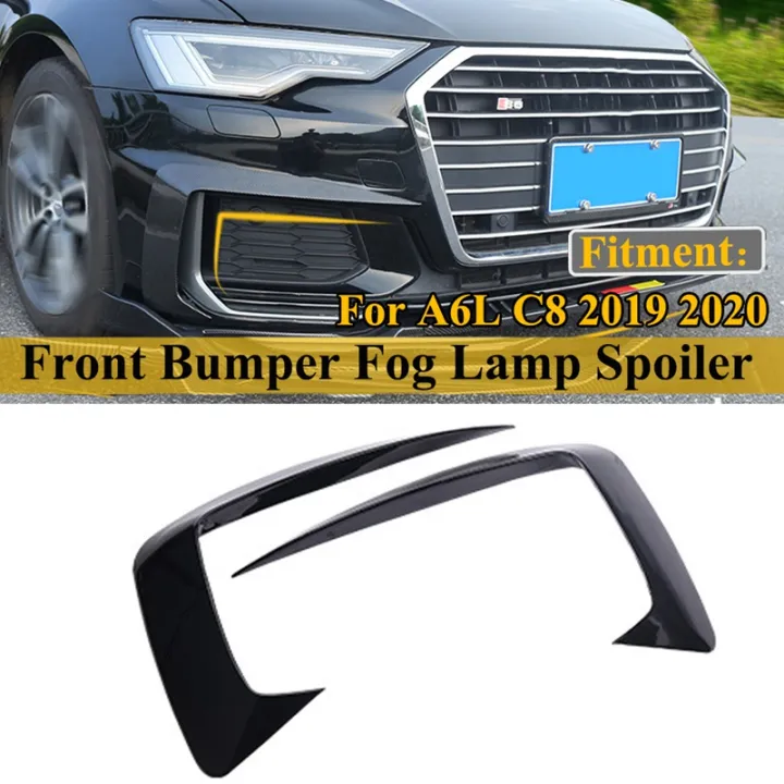 2019-2020 For Audi A6 C8 Glossy Black Front Fog Light Lamp Eyebrow Cover Trim *2 