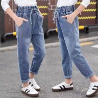 Spring Summer Fall Fashion Girls Jeans Kids Denim Trousers Children Elastic Waist Bottoms Girl Slim Pants Clothing 3-11 Years