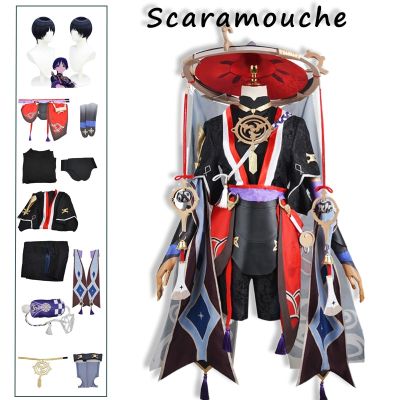 Scaramouche Cosplay Genshin Impact Costume Wanderer Wig Shoe Set Anime Halloween Party Cosplay Uniform Men Balladeer Kunikuzushi