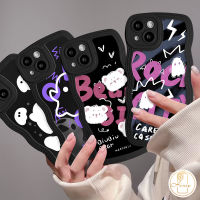 เคสเข้ากันได้กับ iPhone 7Plus 11 Pro Max XR XS Max 6S 7 8 6 14 Plus 13 11 12 14 Pro Max SE 2020น่ารักสร้างสรรค์ขอบลอนผี Tpu นิ่มสีดำฝาหลัง