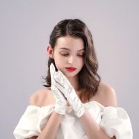 ㍿ Ladies Charming Atmosphere Fashion Wrist Length All Finger White-color Bridal Gloves Wedding