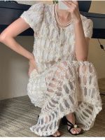 【CW】 2022 Summer New O Neck Garment Sleeve Jacquard White Tops Cardigan Lady Elegant Temperament Women T Shirt   Skirt Casual Fashion